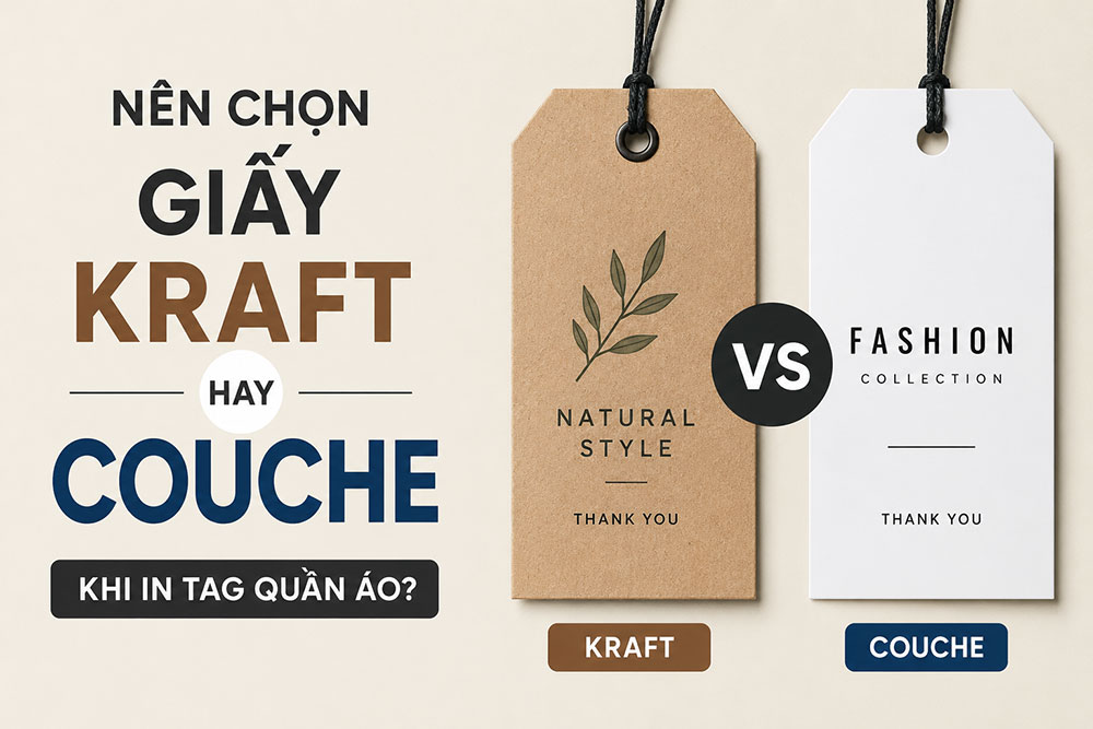 so sánh giấy in tag treo kraft với couche